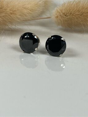 Solid Sterling Silver Black Tourmaline Gemstone Stud Earrings Push Back